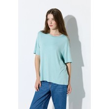 Gusto Bisiklet Yaka Rahat Kesim Bambu Tshirt - Mavi