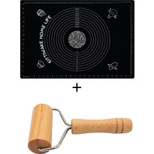 Kittiwake Home Life 2’li Siyah Silikon Hamur Açma Matı 45X65 cm ve Ahşap Saplı Silindir Hamur Açıcı 19 cm