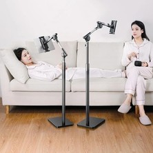Profesyonel 12.9 Inçe Kadar Uyumlu Tablet Tutucu Yüksekliği Ayarlanabilir 360 Derece Dönebilen Kol ve Stant Olan Metal Taban Alüminyum Gövde 180CM Siyah Renk LD057 (LD057)