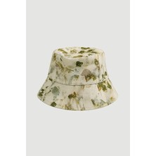 Gusto Iz Koleksiyonu Eco Print Keten Şapka - Yeşil