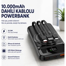 Hızlı Store Powerbank 10.000mAh Manyetik Dahili Kablolu Hızlı Şarjlı Dijital Göstergeli Taşınabilir Şarj Cihazı