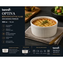 Bonnami Bonna Optiva Rölyefli Güveç Kabı 500 cc 14 cm - Isıya Dayanıklı Porselen Fırın ve Sunum Kabı