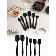 Omilife 6'lı Siyah Silikon Mutfak Seti Yanmaz Yapışmaz Spatula Kaşık Fırça Pasta Hamur 20-27 cm