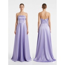 WisteriA Straplez Saten A-Line Uzun Abiye Gece Elbisesi