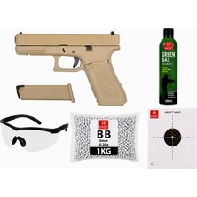 We G17 Gen5 Tan Airsoft 6mm Greengas, BB ve Koruyucu Gözlük,Hedef Kağıdı Hediyeli