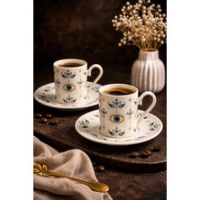 Yzhome 2 Kişilik Porselen Nazar Göz Kahve Fincan Takımı Seti 90ML