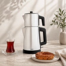 Nehir Aurelia Paslanmaz Çelik Elektrikli Çay Makinesi 1800W 1,8 L Su Isıtıcı 0,7 L Demlik