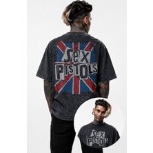 Fuddy Moda Unisex Sex Pistols Sırt Baskılı Yıkamalı Tişört, Oversize Rock Band Temalı Tshirt