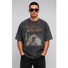 Fuddy Moda Unisex Oversize Rock Band Rolling Stones Baskılı Yıkamalı Vintage Tişört