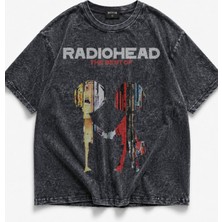 Fuddy Moda Unisex Radiohead The Best Of Baskılı Yıkamalı Tişört, Oversize Rock Band Temalı Retro Tshirt