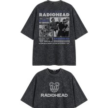 Fuddy Moda Unisex Radiohead No Surprises Sırt Baskılı Yıkamalı Tişört, Oversize Rock Band Temalı Retro Tshirt