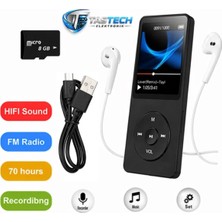 Tastech 1049MP 8gb Hafıza Kartı Hediyeli Ekranlı Mp3 Çalar Dahili Hoparlör Fm Radyo Bluetooth Müzik Çalar Siyah