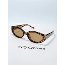 Moonmee Bals Unisex Geometrik Leopar Kahve Güneş Gözlüğü