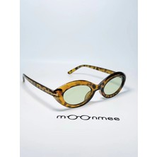 Moonmee Topel Kadın / Kız Oval Leopar / Yeşil Güneş Gözlüğü