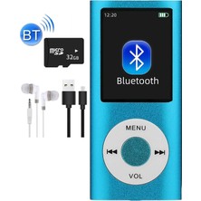 Tastech 5007MP 32GB Tf Kart Hediyeli Metal Mp3 Player Renli Ekranlı Fm Radyolu Bluetoth Lu Hafıza Kartı Girişli Müzik Çalar 32GB Mavi