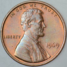 Banknoting Amerika 1 Cent 1969  Lincoln Memorial 19 Mm. Çilaltı.