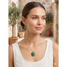 Rose Doğaltaş Yeşim Taşı Set  Kolye Veküpe