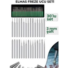 Mbb E-Ticaret 30 Parça Elmas Freze Ucu Seti - 3mm Şaft Profesyonel Gravür, Oyma ve Hassas Taşlama Seti