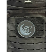 MEKOTEX Hilal Içinde Kurt Işlemeli 3D Lazer Kesim Arkası Cırtlı Patch Kabartmalı Peç Arma
