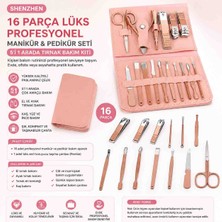 Shenzhen 16 Parça Lüks Profesyonel Paslanmaz Çelik Manikür & Pedikür Seti – 5'i 1 Arada Tırnak Bakım Kiti | **pembe**
