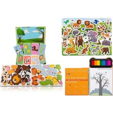 The Monarch Co Eğitici 3’lü Aktivite Seti: Manyetik Hayvanlar Puzzle, Parmak Boyama Kitabı ve Safari Sticker Seti