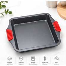 Abnturk 28X25CM Isınmayan Silikon Kulplu Yapışmaz Fırın Tepsisi-Çok Amaçlı Pişirme Tepsisi