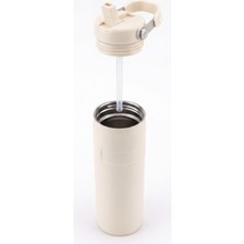 vegahediye v vega Pipetli ve Kulplu Paslanmaz Çelik Termos - 480 ml Mug Krem