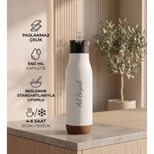 vegahediye v vega Kişiye Özel Doğal Görünümlü Taban Detaylı Termos - 540ML Beyaz