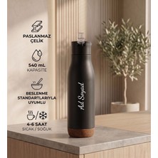 vegahediye v vega Kişiye Özel Doğal Görünümlü Taban Detaylı Termos - 540ML Siyah