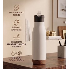 vegahediye v vega Dekoratif Doğal Doku Detaylı Paslanmaz Çelik Termos - 540 ml