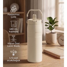 vegahediye v vega Taşıma Saplı Pipetli Paslanmaz Çelik Termos 480 ml