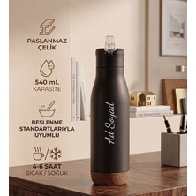 vegahediye v vega Kişiye Özel Dekoratif Doğal Doku Detaylı Paslanmaz Çelik Termos - 540 ml