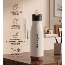 vegahediye v vega Kişiye Özel Dekoratif Doğal Doku Detaylı Paslanmaz Çelik Termos - 540 ml