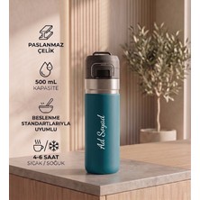 vegahediye v vega Kişiye Özel Kilit Kapaklı Paslanmaz Çelik Seyahat Termosu - 500 ml