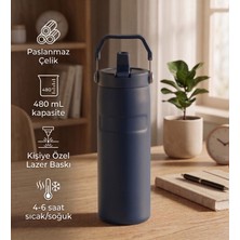 vegahediye v vega Taşıma Saplı Pipetli Paslanmaz Çelik Termos 480 ml