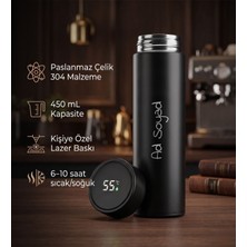 vegahediye v vega Kişiye Özel Siyah Dereceli Çelik Termos