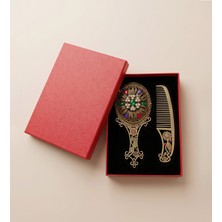 vegahediye v vega Vintage Tasarımlı Taş Işlemeli Ayna & Tarak Seti Özel Kutulu Zarif Hediye