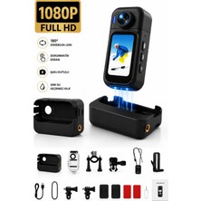 Robeve 1080P Full Hd Mini Aksiyon Kamerası Şarj Kutulu Powerbankli 180° Dönebilen Lensli Dokunmatik Ekranlı Wifi Destekli Manyetik Taşınabilir Vlog ve Spor Kamerası Su Geçirmez Muhafaza Aksesuar Setli