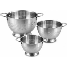 Welcomein Paslanmaz Çelik Ayaklı Süzgeç 3’lü Set | 1,5 L + 3 L + 5 L Makarna, Sebze ve Meyve Süzgeci