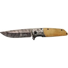 Columbia A2150C Kahve Kamp Çakısı 21CM- Manuel, Ahşap Işlemeli Sap,kemerlikli