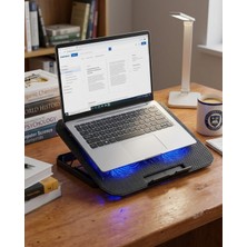 USB Girişli Laptop Soğutma Standı Çift Fan Mavi Işıklı Notebook Soğutucu