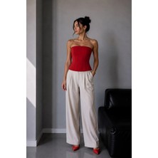 Vadon 1022 Kadın Straplez Fit Kısa Bluz Kırmızı