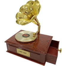Dünyadan Hediyeler Dekoratif Gramofon Müzik Kutusu Çekmeceli Retro 12X9CM