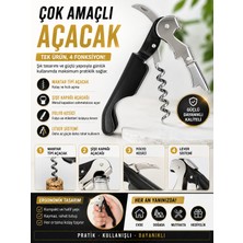 Ufak Tefek Şeyler 3'ü 1 Arada Çok Amaçlı Mantar Tıkaç Çıkarıcı ve Gazoz Açacağı Paslanmaz Çelik Garson Tipi Pratik Şişe Açıcı Tirbuşon