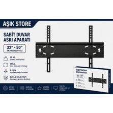 AŞIK STORE Sabit Tv Askı Aparatı 32-50 Inç Universal Tv Duvar Askısı Vesa 400X400 35 kg LCD LED OLED QLED Metal Gövde