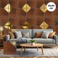 Bella Carpeti 3D Kabartmalı Aynalı Kendinden Yapışkanlı Pvc Duvar Kağıdı Paneli Premium Model Ahşap Renk 1 Adet 50X50CM