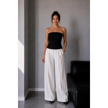 Vadon 1022 Kadın Straplez Fit Kısa Bluz Siyah