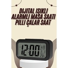 Dijital Masa Saati Termometreli Takvim Çalar Saat LED Ekran Pilli