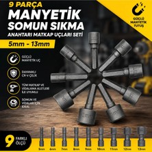 Ufak Tefek Şeyler 9 Parça Manyetik Somun Sıkma Anahtar Matkap Uçları Seti Lokma Anahtar Takımı 5-13 mm