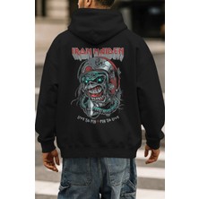 Sevbano Iron Maiden Rock Metal Müzik Grubu Sırt Baskılı Unisex Oversize Premium Hoodie